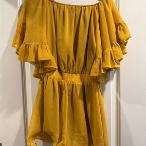 Off-Shoulder Ruffle Women's Romper - Mustard Yellow